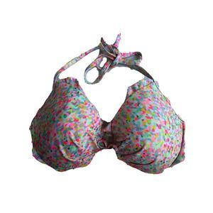 Victoria Secret Neon Ruffle Halter Swimsuit Bikini Top Push Up Size 34DD